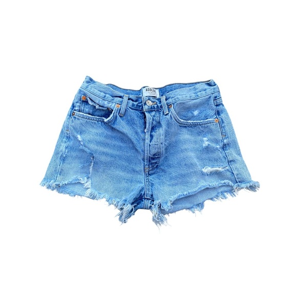 Agolde Pants - Agolde Blue High-Waisted Distressed Jean Shorts